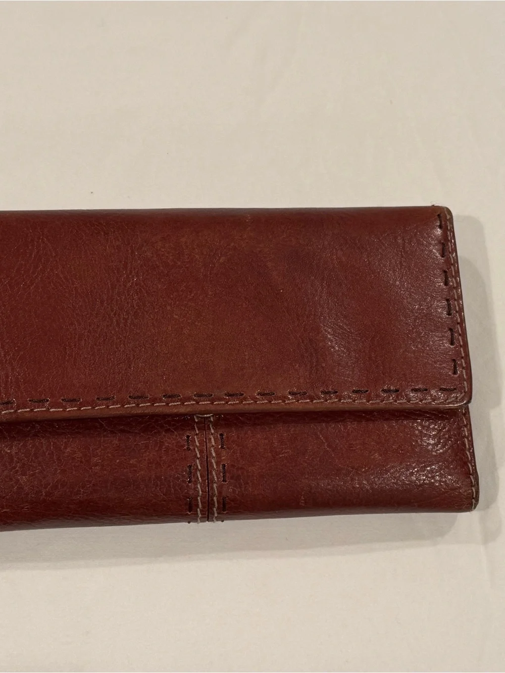 Fossil Vintage Brown Leather Trifold Wallet with Removable Checkbook Cover